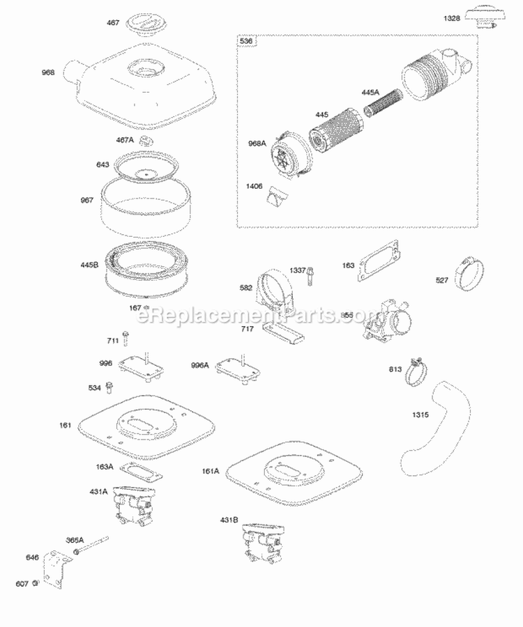 Air Cleaners Diagram and Parts List for 541477-0100-E1  Briggs and Stratton Engine